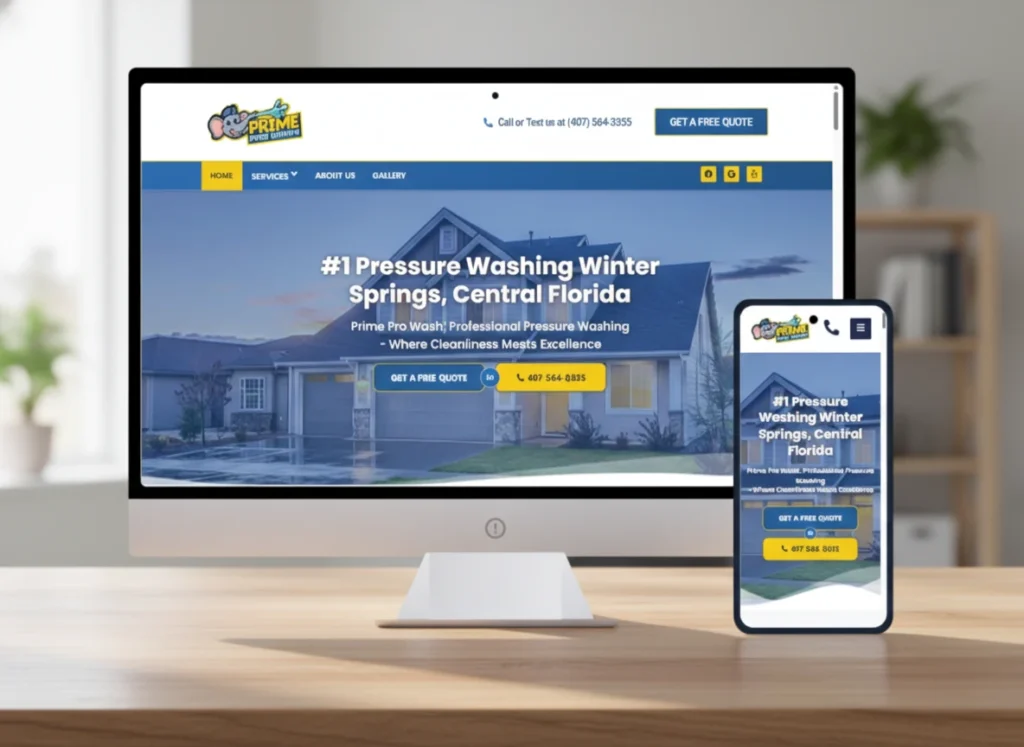 Website Design for Prime Pro Wash in Winter Springs, Florida